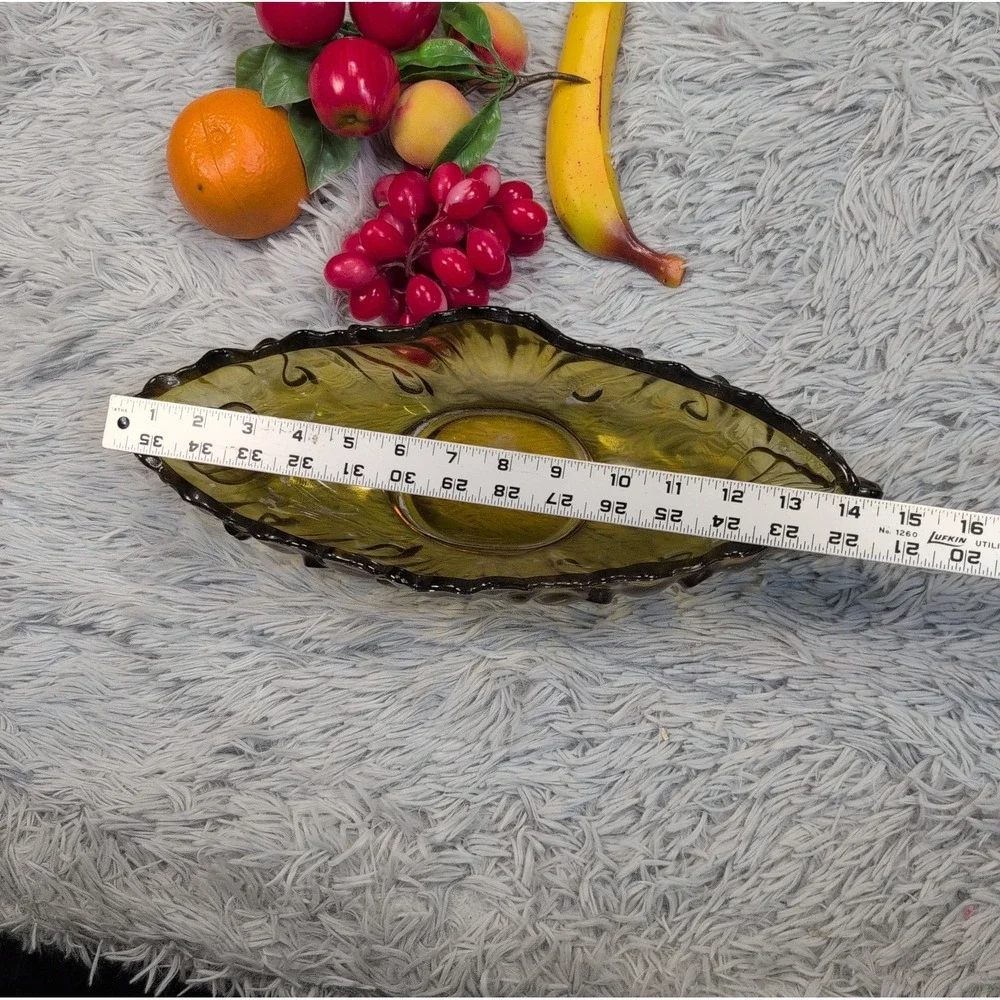 Vintage‎ Fruit Basket Plastic Rubber Mix Green Glass Bowl Artificial Decorative